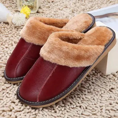 Winter Cowhide Cotton Plush Slippers for Men and Women