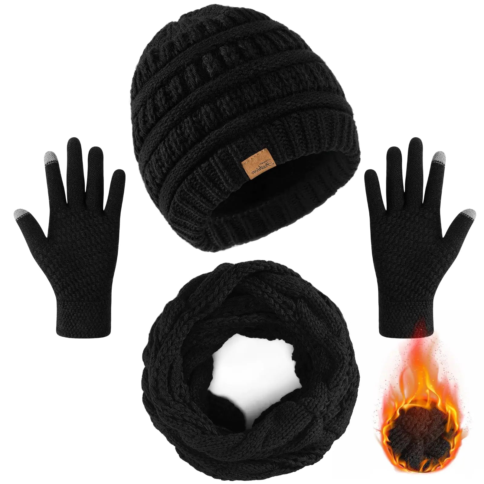Winter Beanie, Scarf & Gloves Set - Fleece-Lined Unisex Accessories