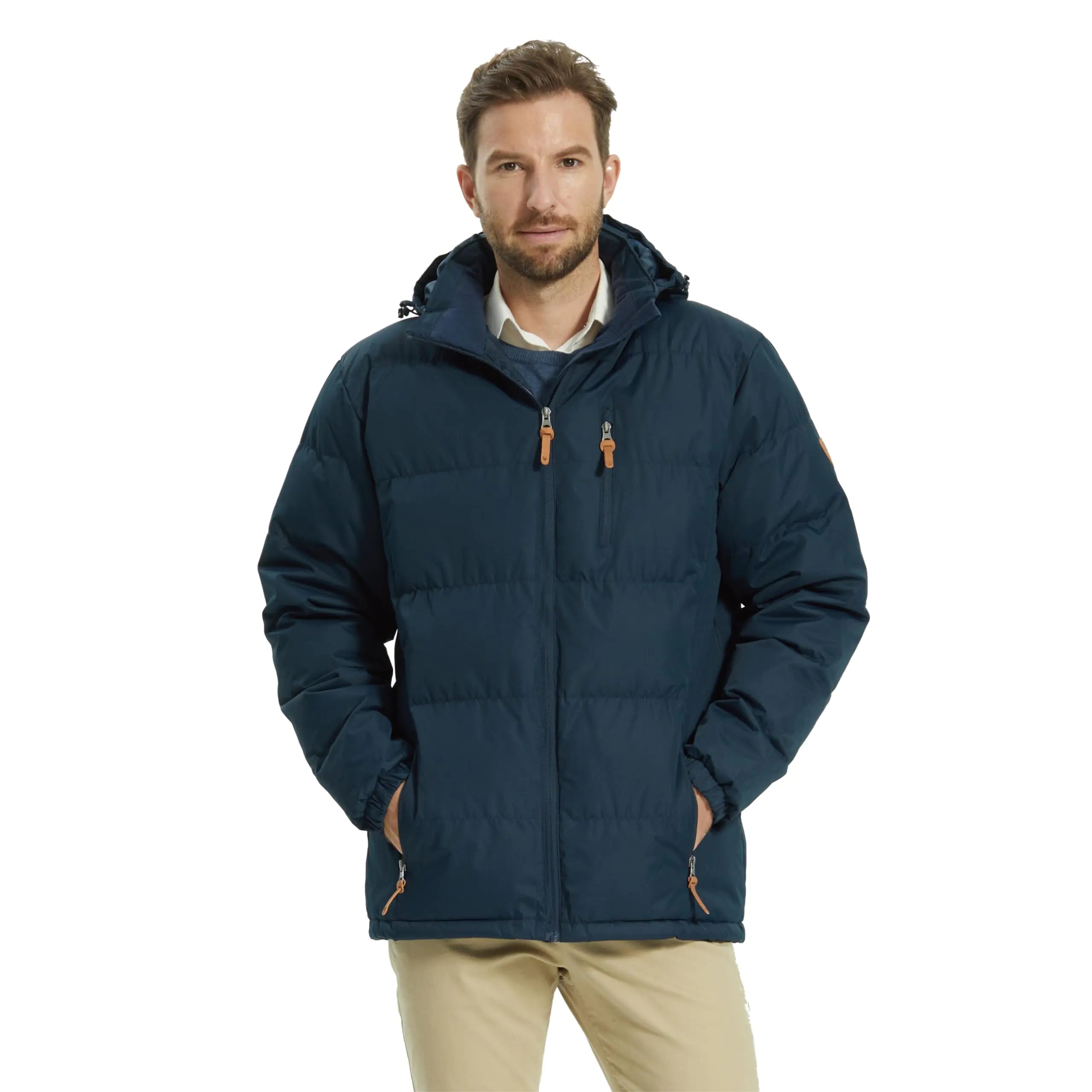 Men's Waterproof Puffer Jacket - Windproof Hooded Winter Coat