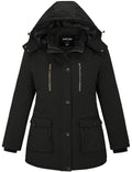 Soularge Womens Winter Plus Size Padded Fleece Parka Coat with Hood (Black 3X)