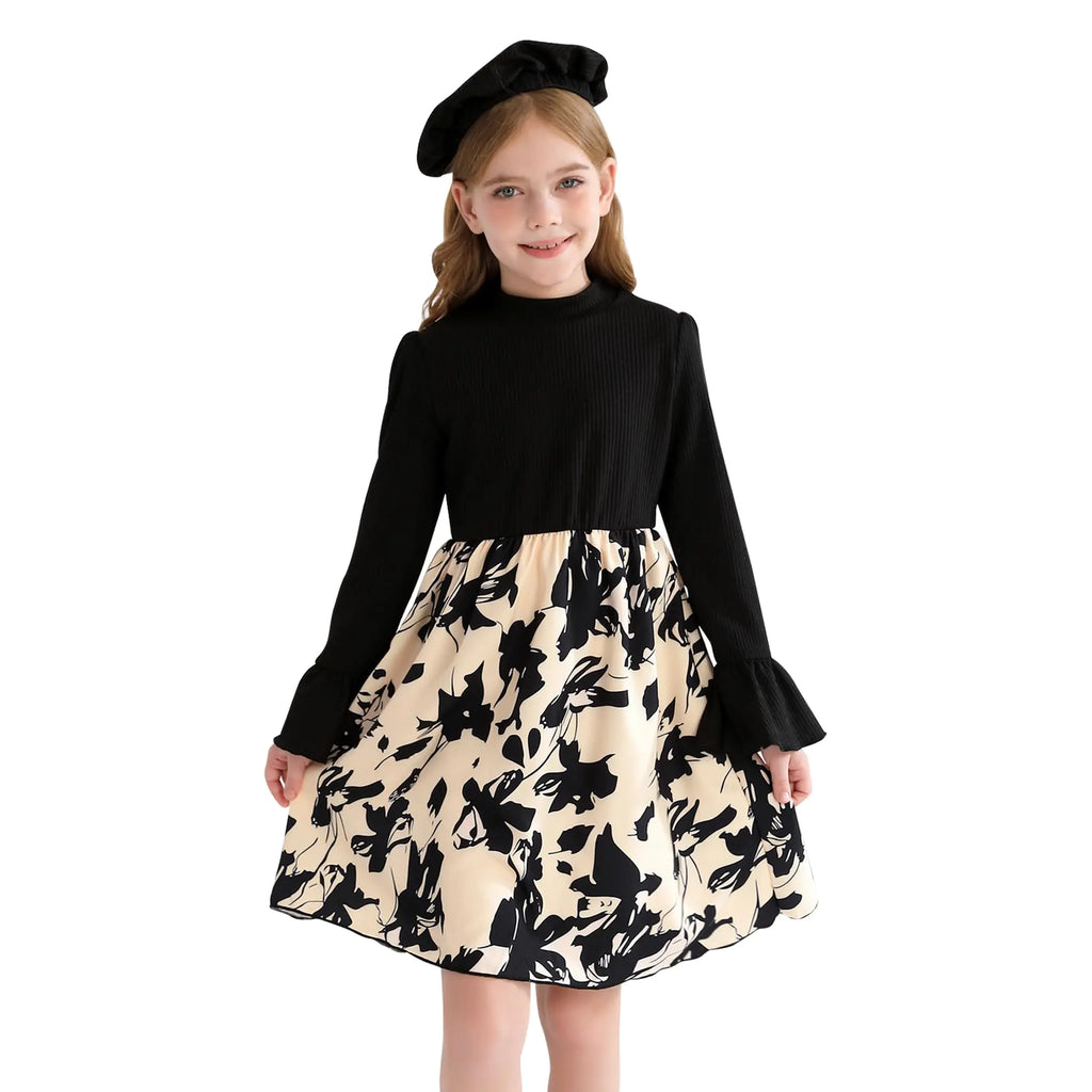 Girls' Long Sleeve Knit Plaid Dress - A-Line Winter Dress with Hat (4-12 Years)