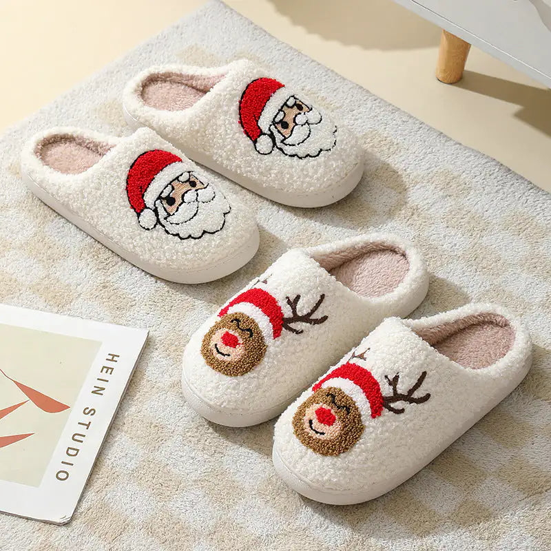 Christmas Santa Claus Slippers - Plush Cotton Winter House Shoes for Couples