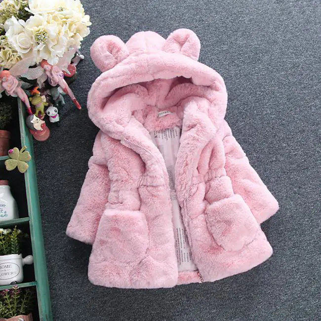 Girls' Faux Fur Coat with Rabbit Ear Sweater |