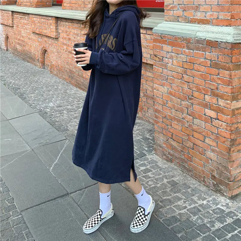Winter Women's Oversized Hoodie Dress with Hood