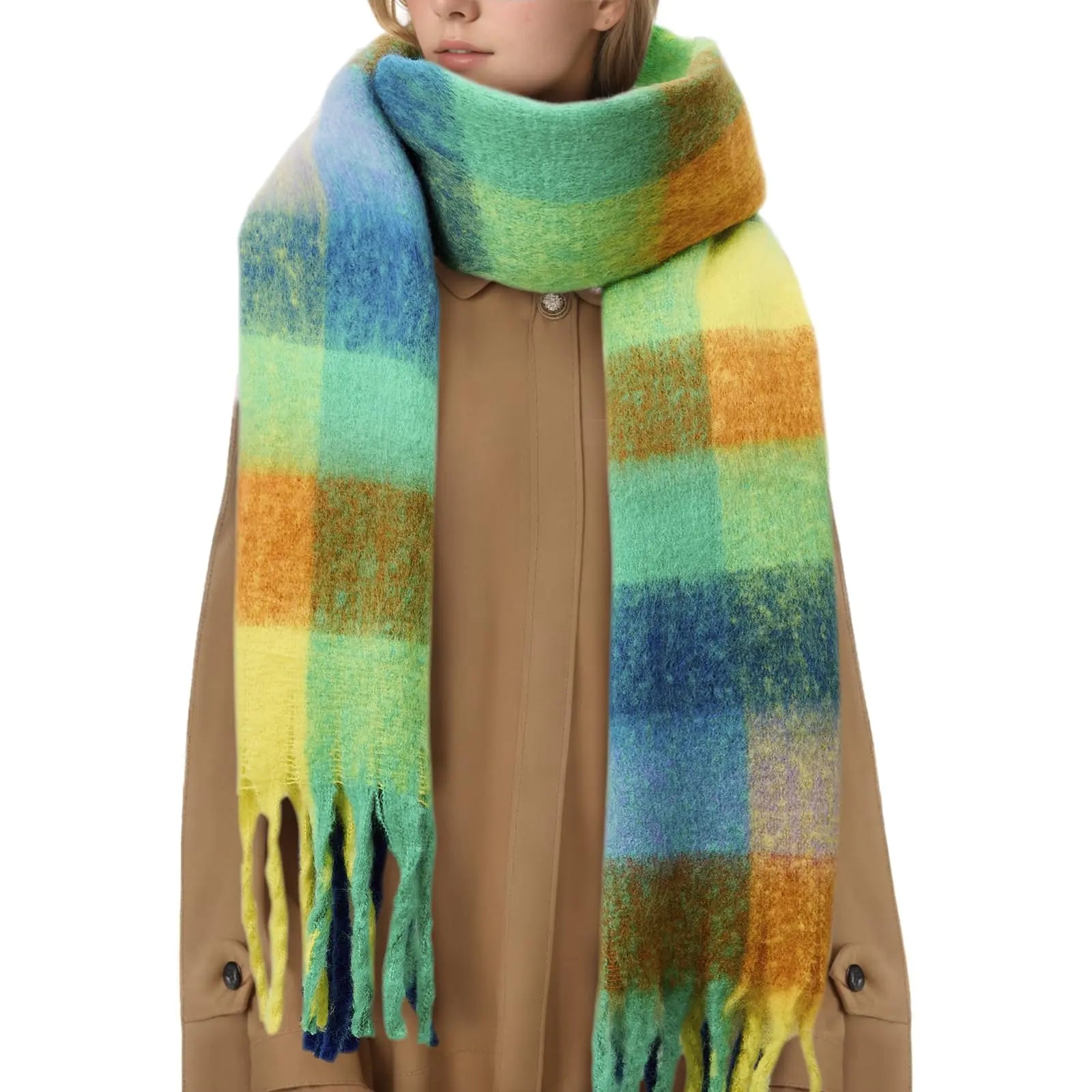 Women's Chunky Blanket Scarf - Oversized Plaid Winter Wrap