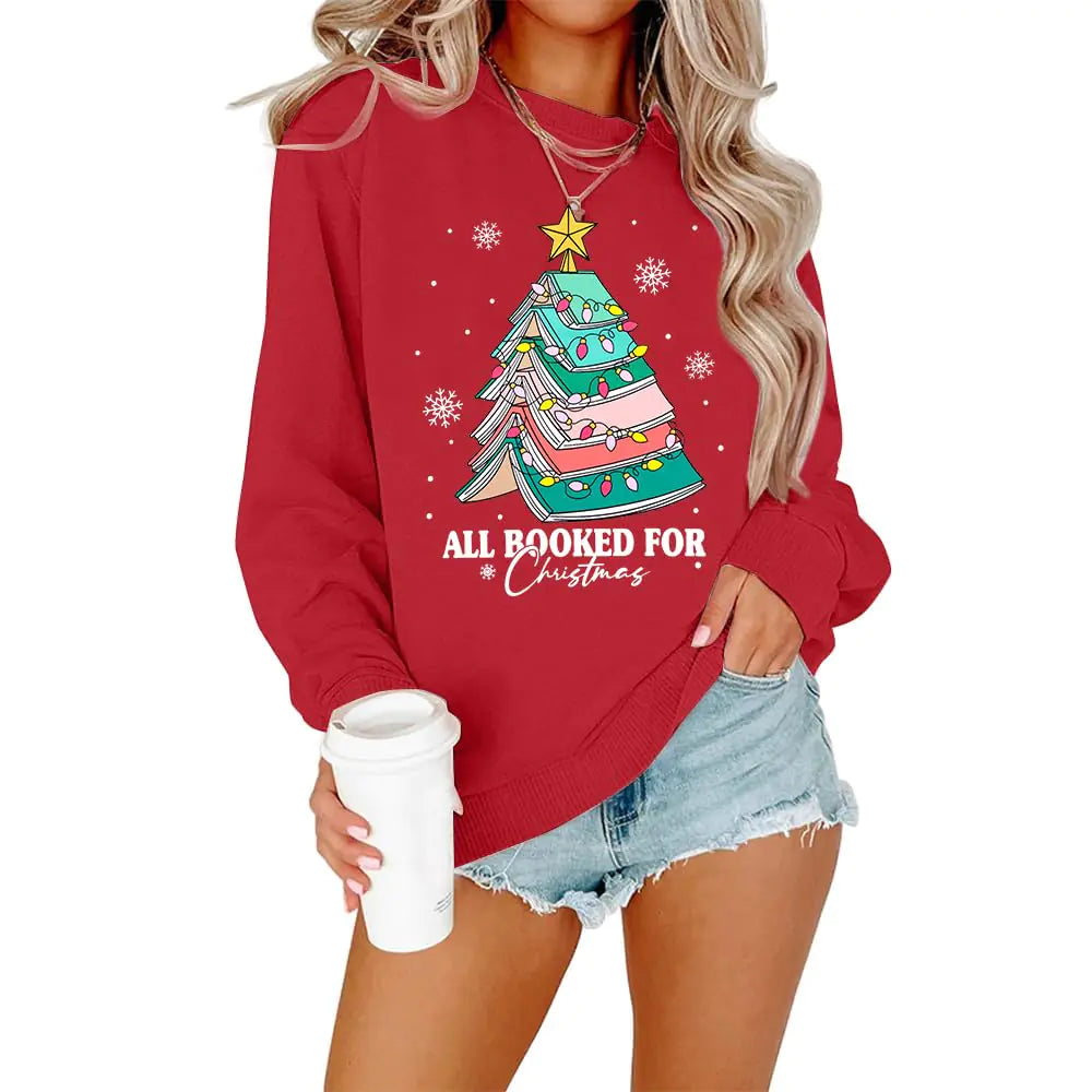 All Booked Christmas Sweatshirt - Women's Funny Book Lover Holiday Pullover