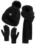 Women's Winter Set - Pom Pom Beanie, Scarf & Touchscreen Gloves