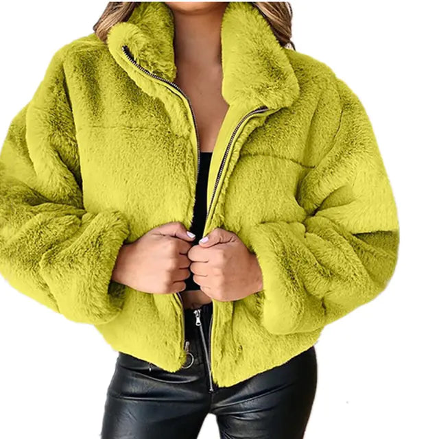 Elegant Women's Faux Fur Coat - Zipper & Collar | Black Friday Sale