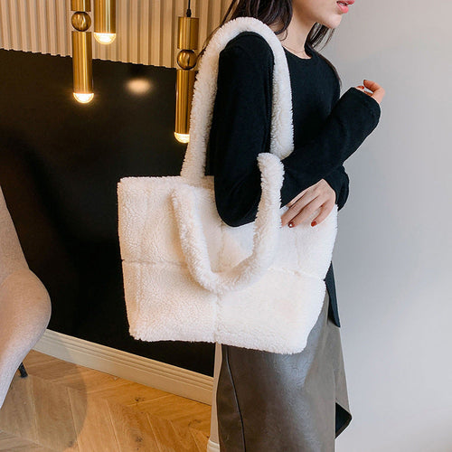 Women's Luxury Plush Tote Bag - Designer Winter Handbag