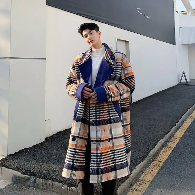 Custom Plaid Wool Long Coat for Men (Winter)