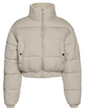 Zhiyouni Womens Cropped Puffer Jackets Zip Long Sleeves Padded Winter Outerwear (LightKhaki-XS)