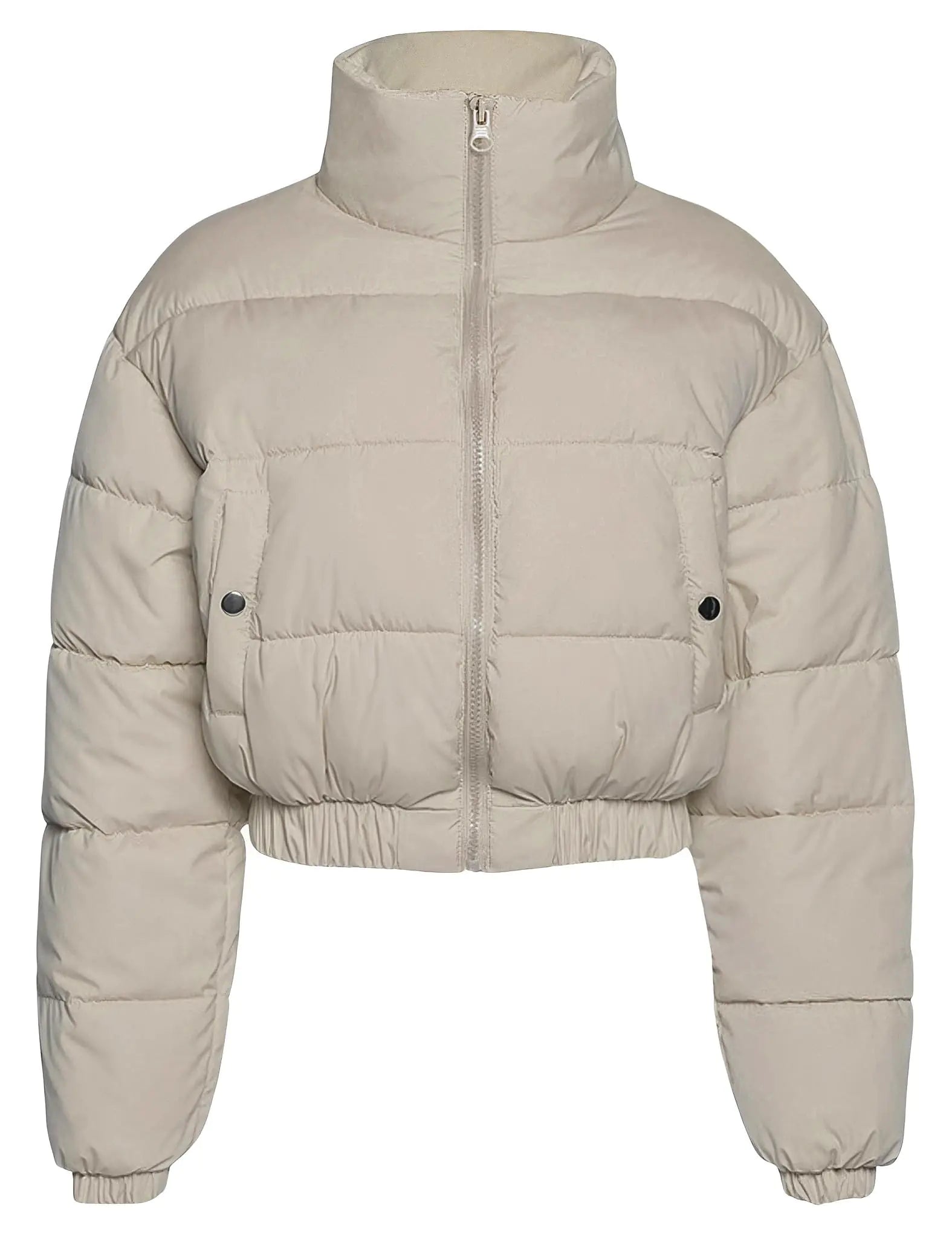 Zhiyouni Womens Cropped Puffer Jackets Zip Long Sleeves Padded Winter Outerwear (LightKhaki-XS)