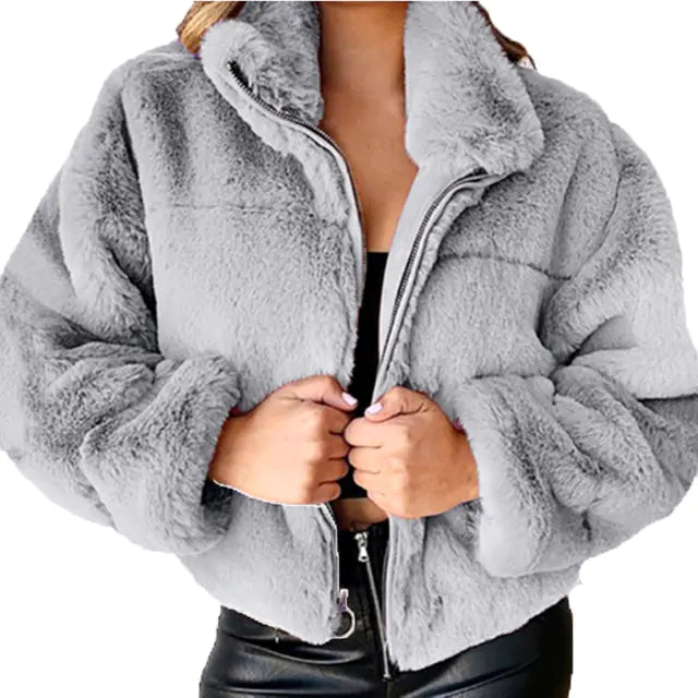 Elegant Women's Faux Fur Coat - Zipper & Collar | Black Friday Sale