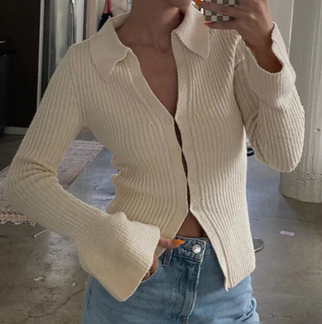 Women's Bell Sleeve Casual Top - Cotton Long Sleeve Blouse