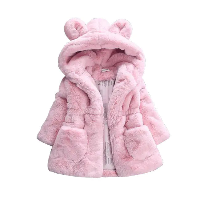 Girls' Faux Fur Coat with Rabbit Ear Sweater |