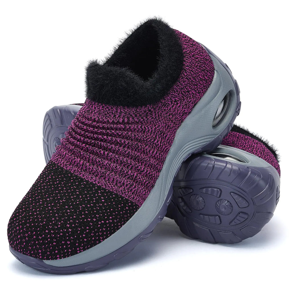 Women's Fleece Walking Shoes - Winter Warm Sock Sneakers with Air Cushion