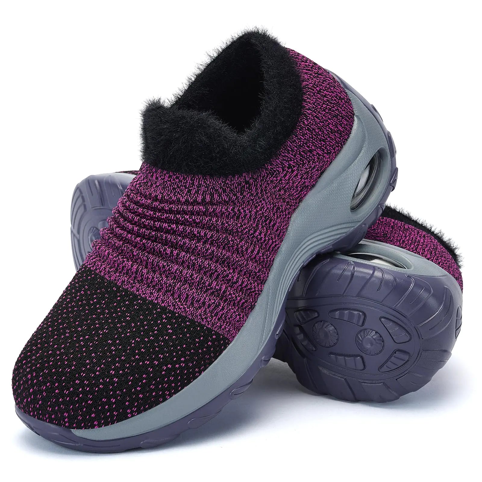 Women's Fleece Walking Shoes - Winter Warm Sock Sneakers with Air Cushion