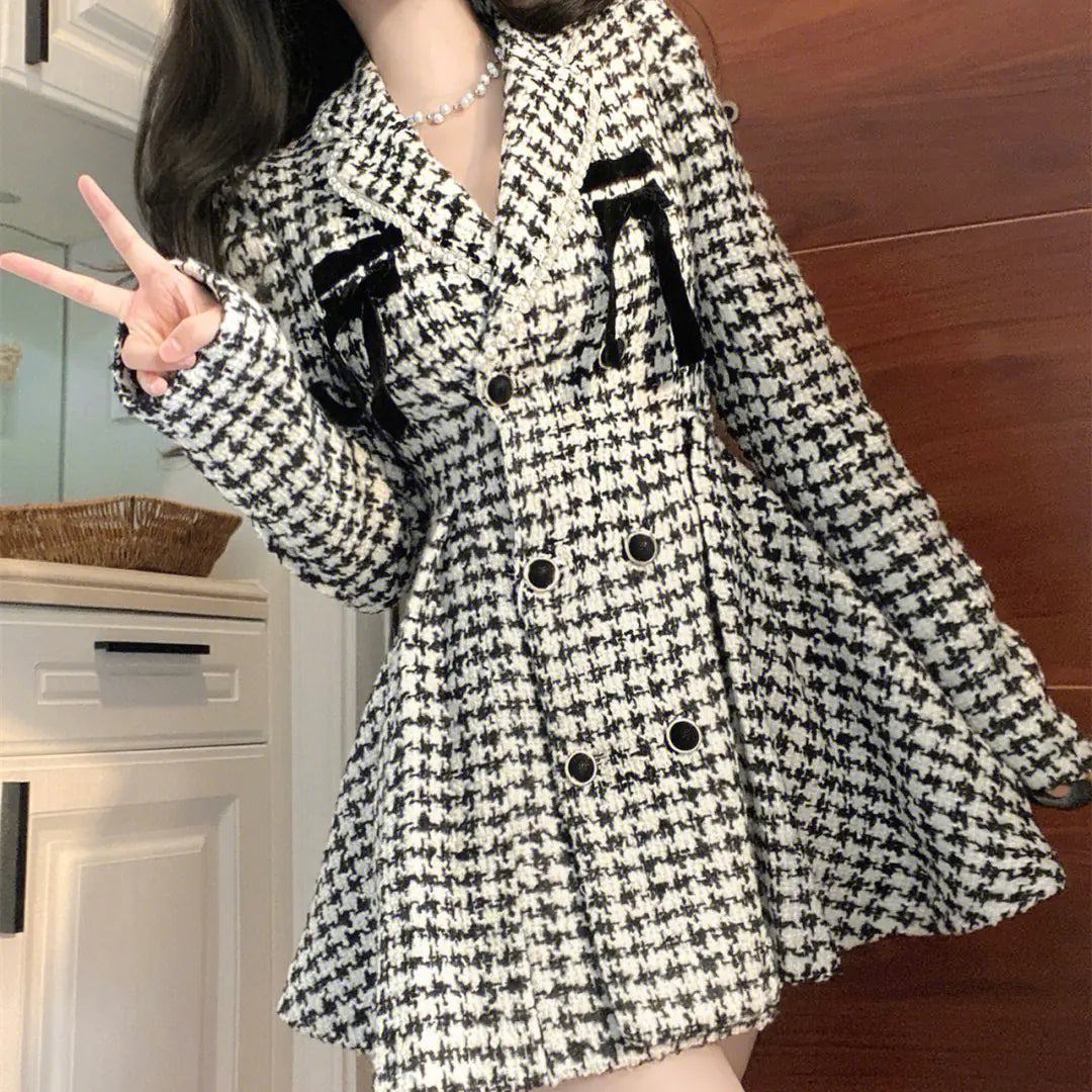Sweet Plaid Long-Sleeved Dress for Autumn & Winter