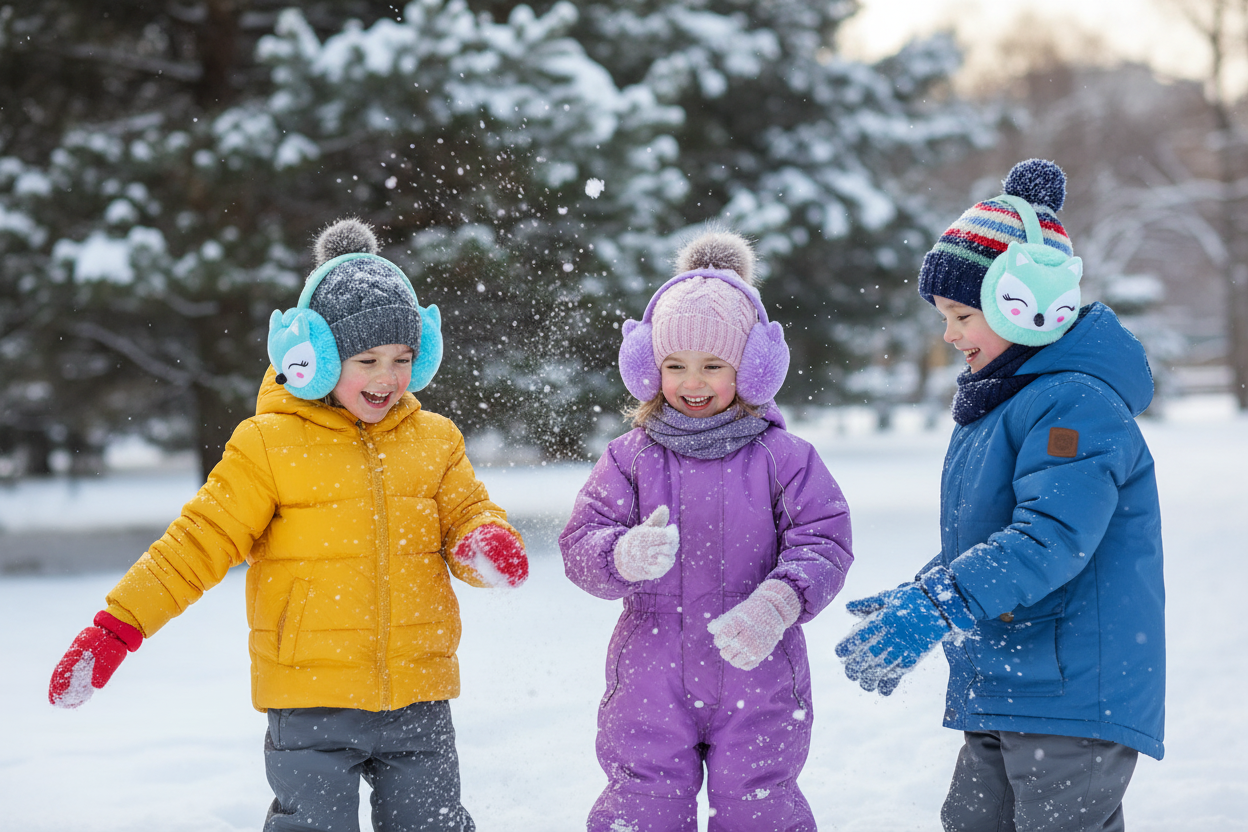 Kids Wearing Fox Earmuffs Outdoors