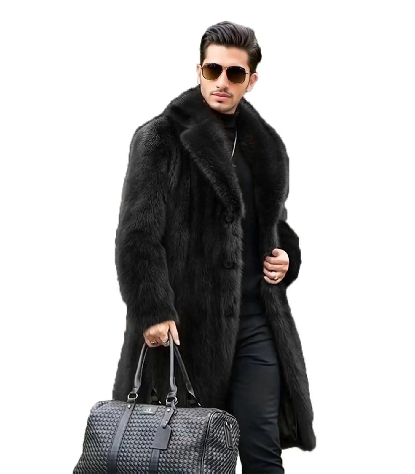 Men's Faux Fur Coat - Long Winter Trench Coat |