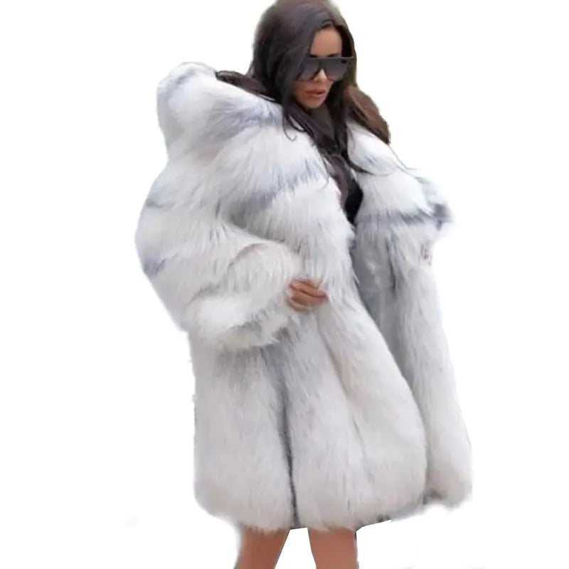 European Style Hooded Faux Fur Coat - Women's Luxury | Black Friday Sale