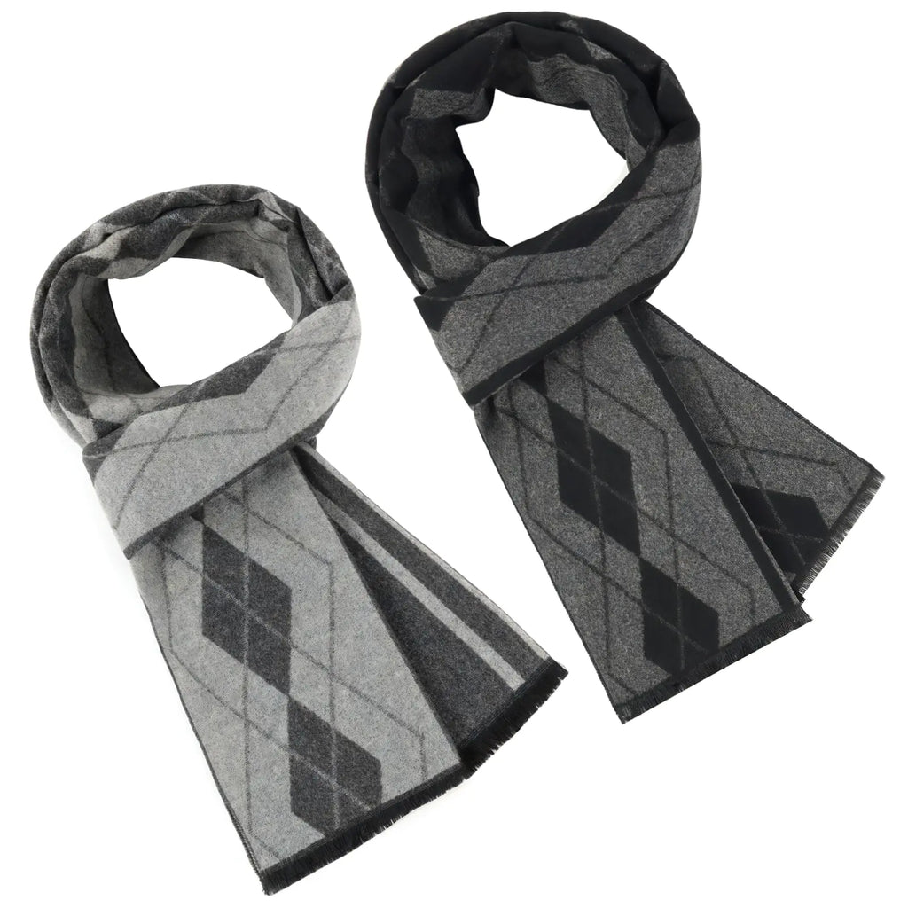 Men's Winter Scarf 2-Pack - Soft Cashmere Feel Scarves (Black & Grey)