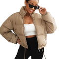 Acubozzntb Puffer Jacket Womens Cropped Zip Up Padding Warm Quilted Jackets Winter Coats(CamelS)