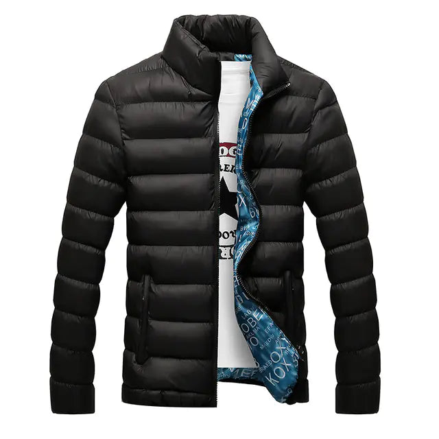 Men's Winter Coat with Standing Collar and Down Filling