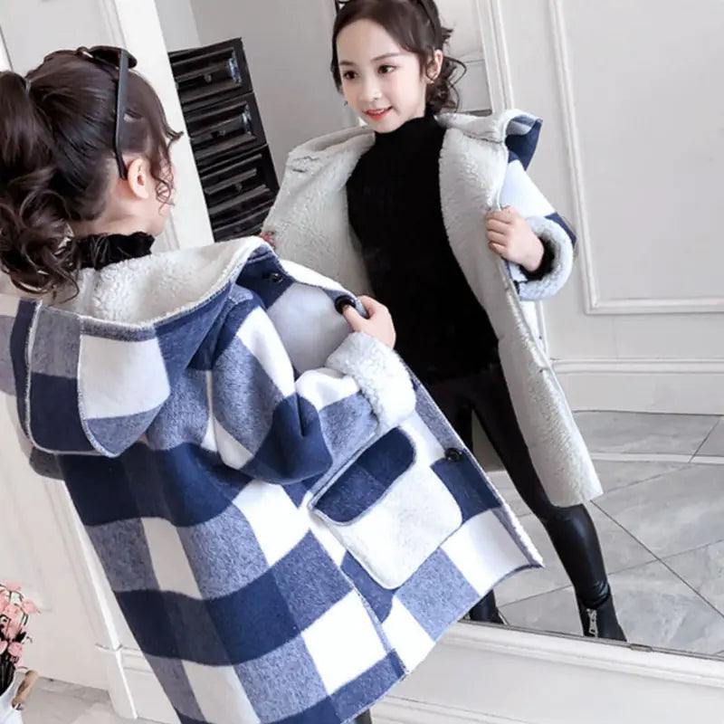 Girls' Thick Woolen Overcoat - Warm Winter Coat