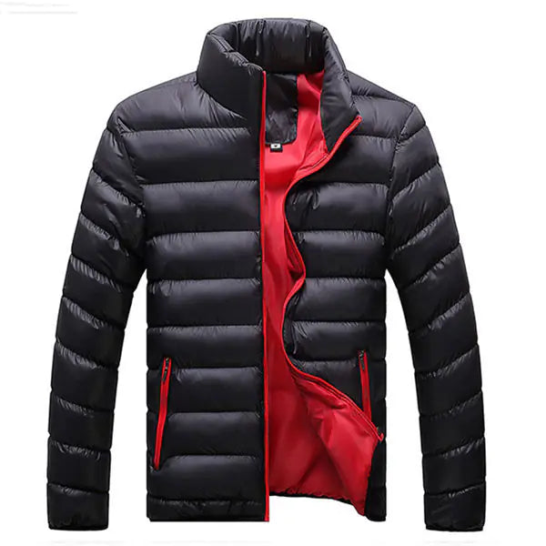 Men's Winter Coat with Standing Collar and Down Filling
