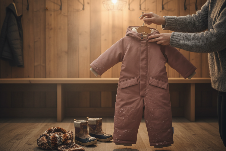 Parent Hanging Up Jumpsuit After Snow Play