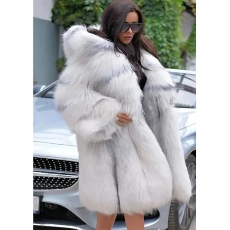 European Style Hooded Faux Fur Coat - Women's Luxury | Black Friday Sale