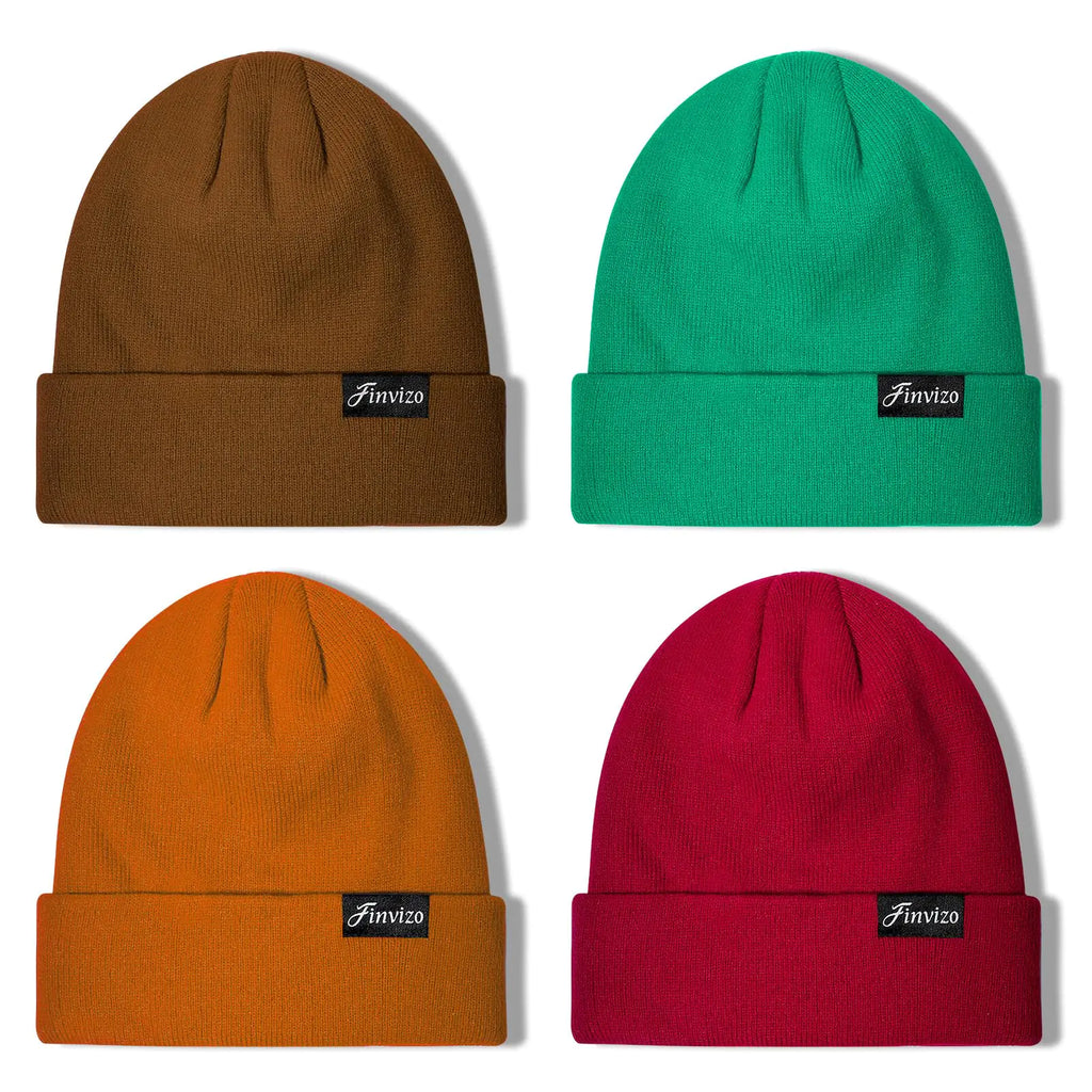 Finvizo Winter Beanies - 4 Pack Knit Skull Caps (Green)