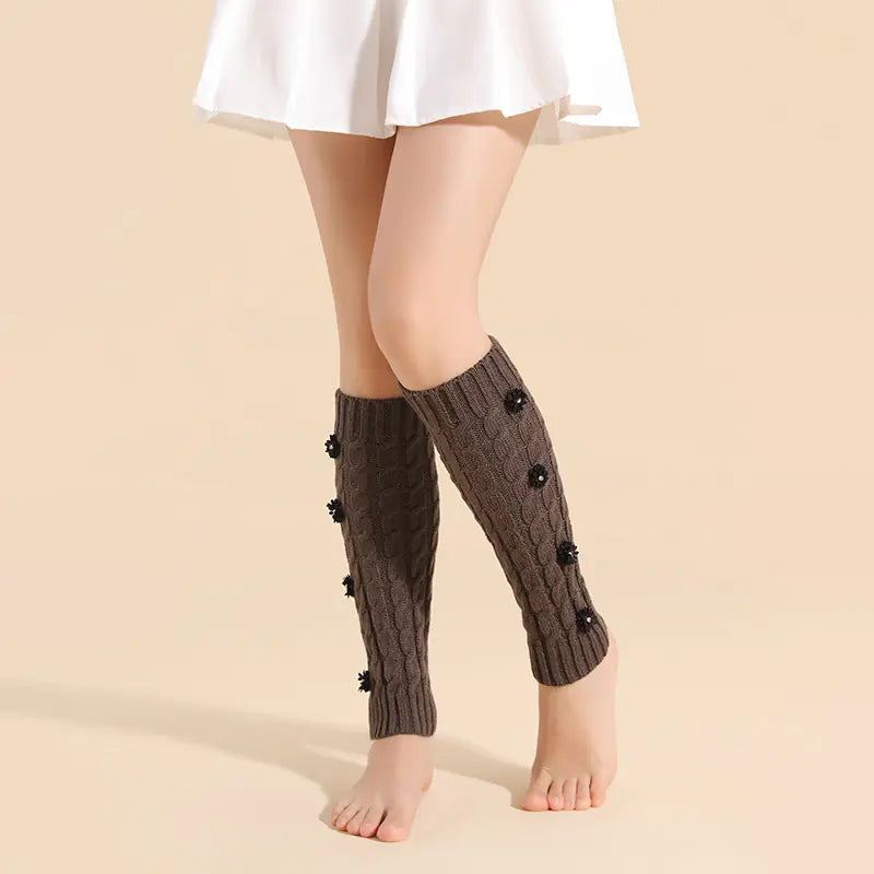 Sweet Knitted Winter Christmas Flower Sock Warmers |