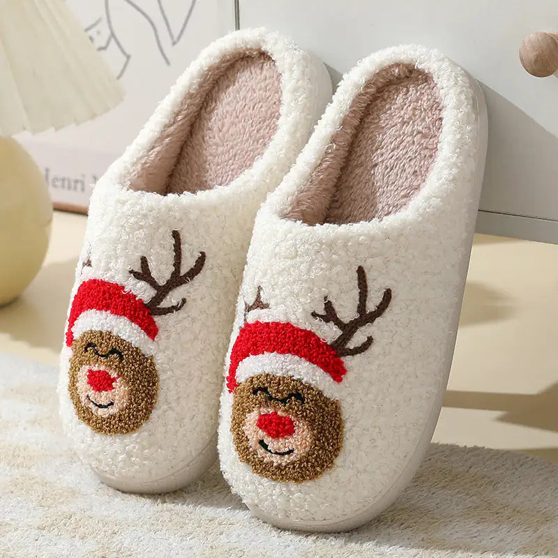 Christmas Santa Claus Slippers - Plush Cotton Winter House Shoes for Couples