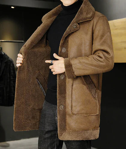 Men's Thick Double-sided Velvet Mid-length Winter Coat