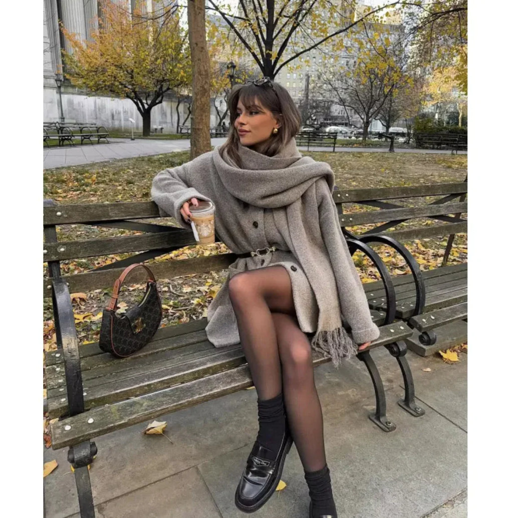Cozy Knitted Scarf Cape Coat | Black Friday Sales