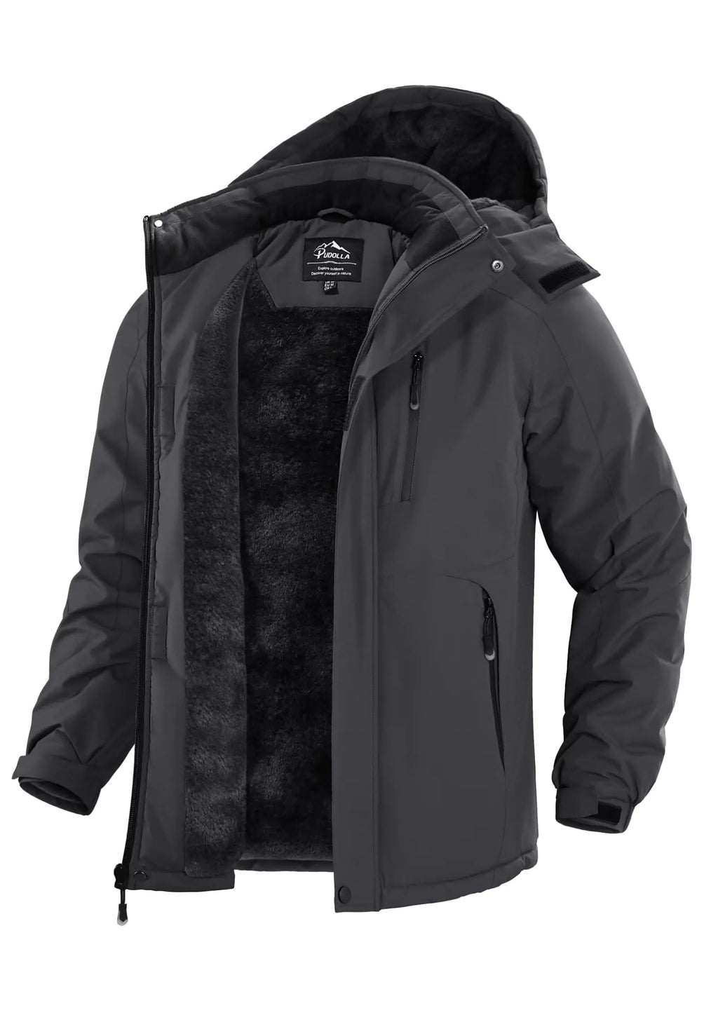 Pudolla Mens Winter Jackets with Removable Hood Winter Waterproof Jacket Ski Snow Jacket（Dark Grey XL）