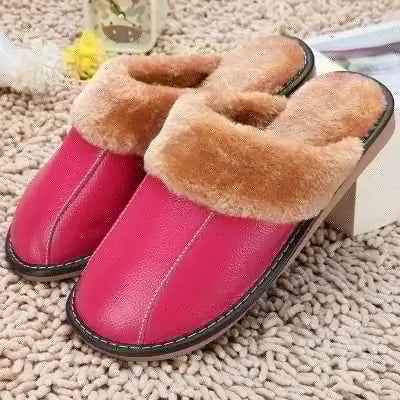 Winter Cowhide Cotton Plush Slippers for Men and Women