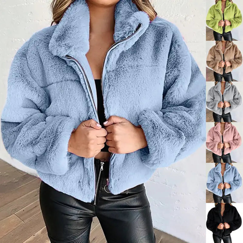 Elegant Women's Faux Fur Coat - Zipper & Collar | Black Friday Sale