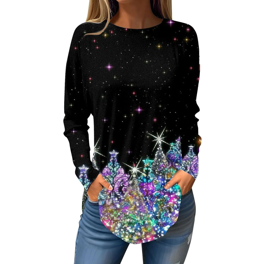 Black Christmas Shirt for Women Plus Size - Funny Xmas Long Sleeve Tunic