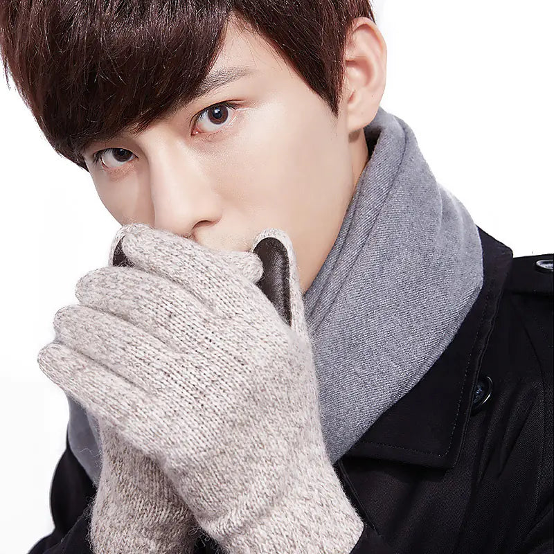 Men's Winter Gloves, Warm Wool & Cashmere Half-Finger