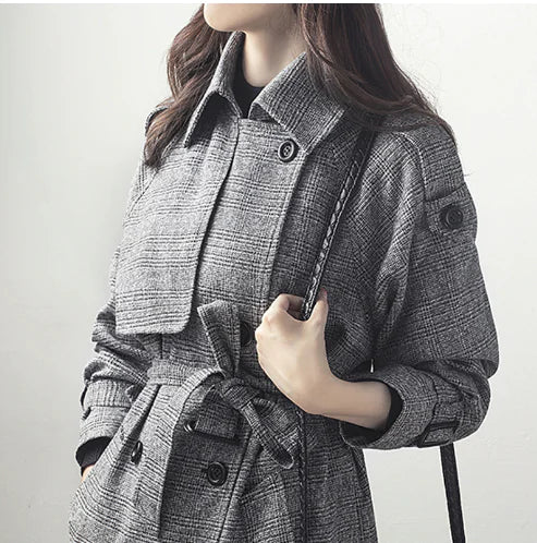 Plaid Mid-Length Coat and Trench Coat