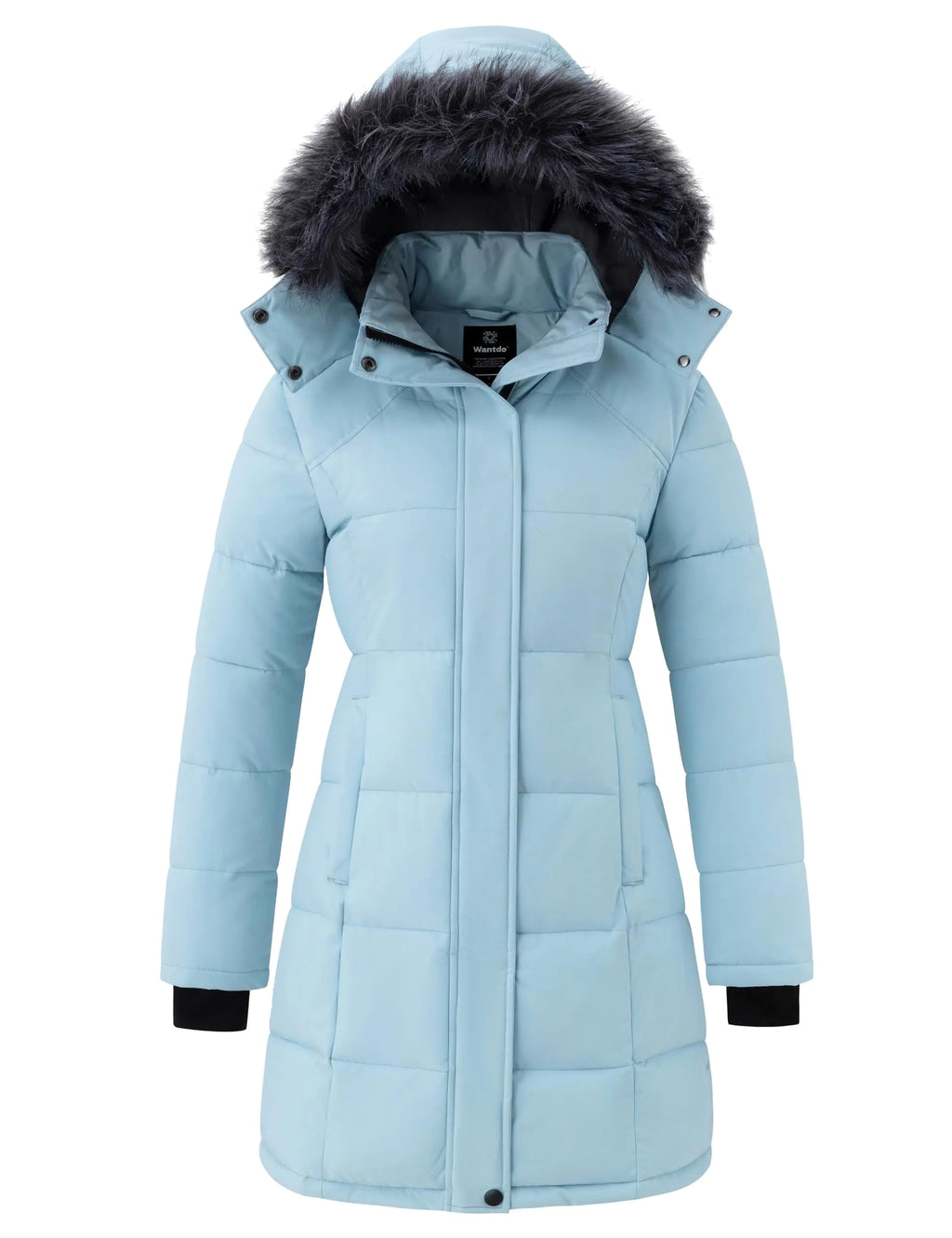 Wantdo Women's Waterproof Winter Puffer Coat - Long Hooded Parka (Light Blue, XL)