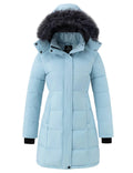 Wantdo Women's Waterproof Winter Puffer Coat - Long Hooded Parka (Light Blue, XL)
