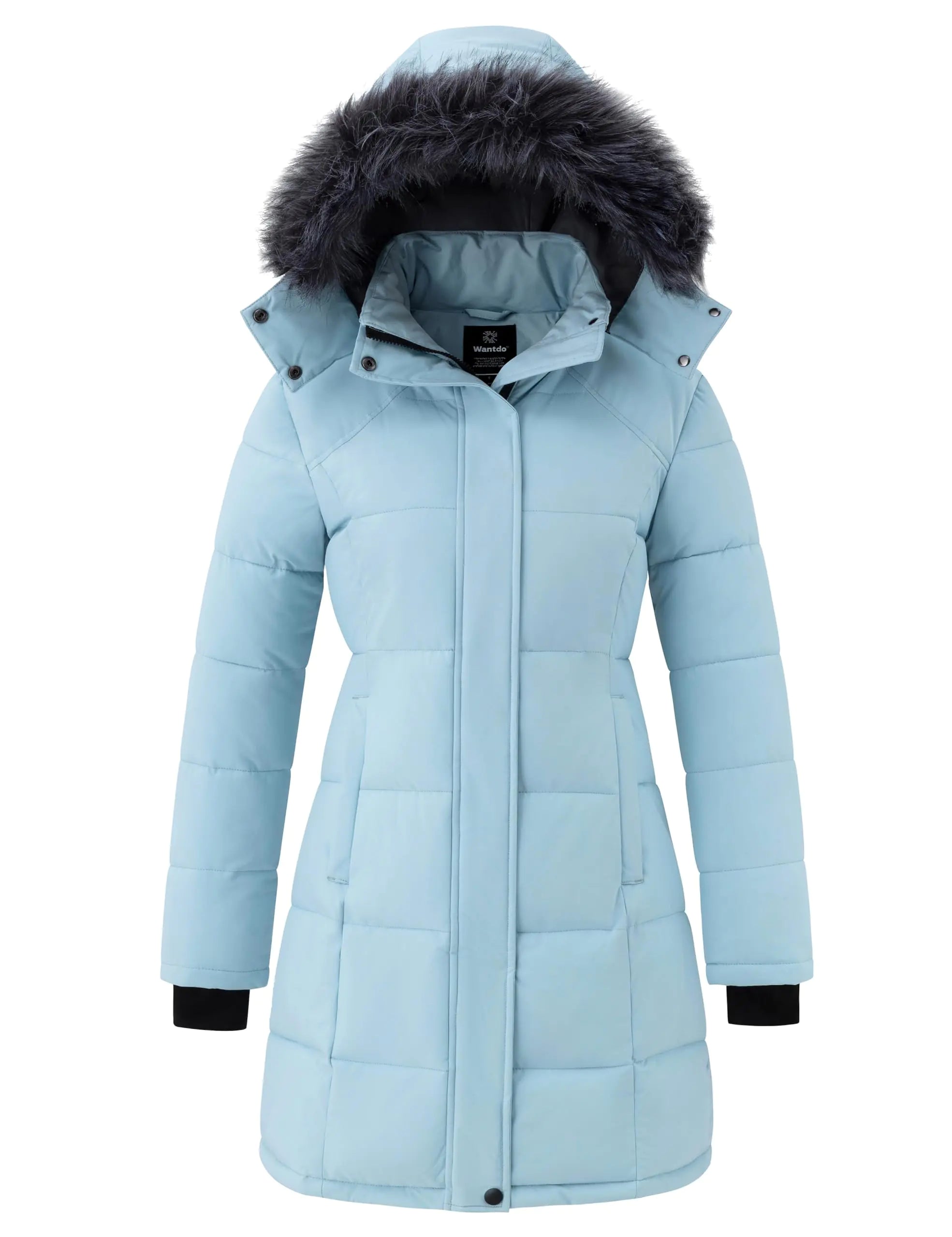 Wantdo Women's Waterproof Winter Puffer Coat - Long Hooded Parka (Light Blue, XL)
