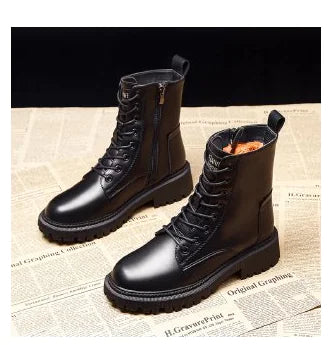 Delphine Black Leather Winter Boots for Women (One Pair)