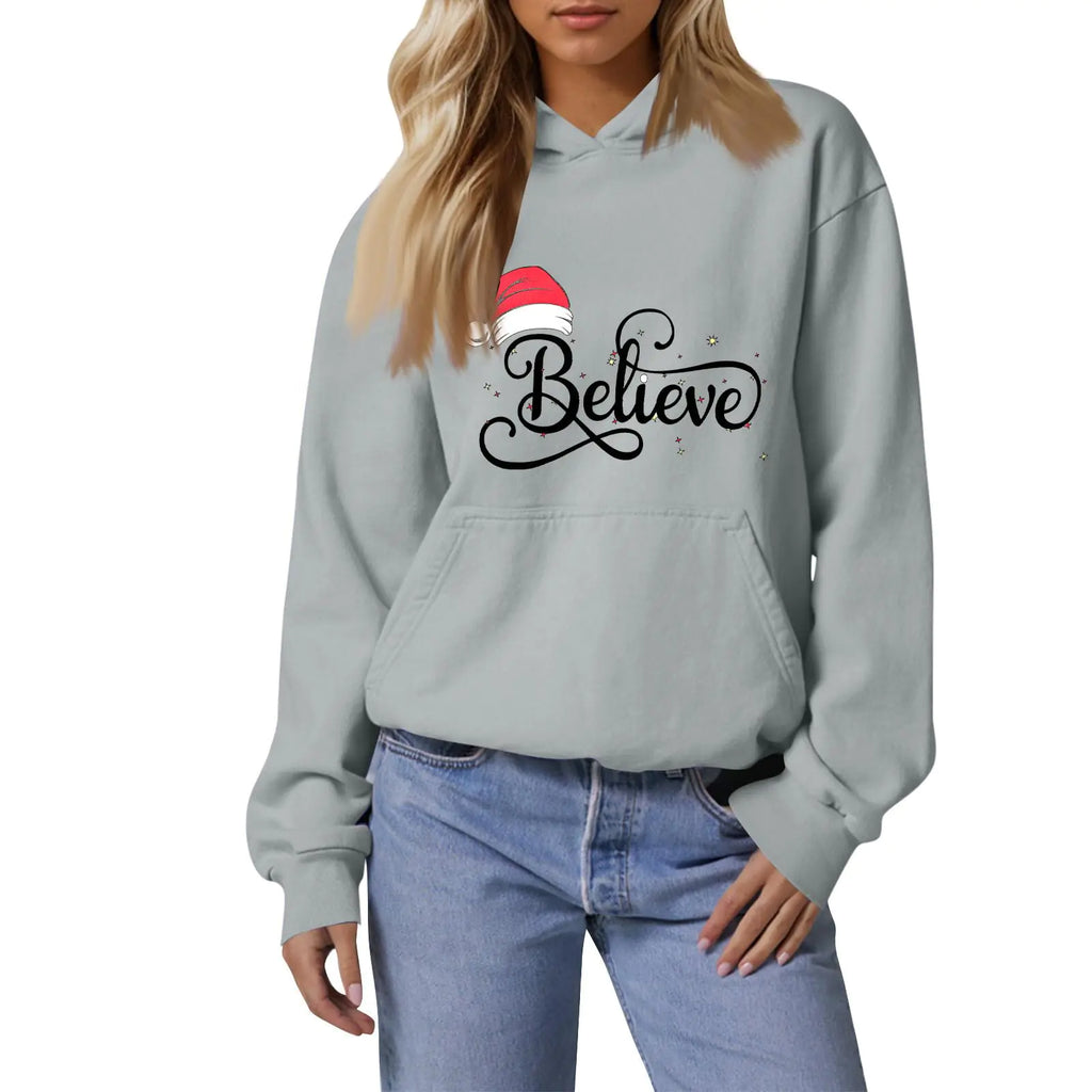 Oversized Christmas Hoodie Sweatshirt for Women - Xmas Tree Print